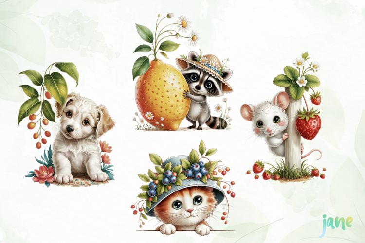 Whimsical Animals with Fruits Clipart example image 1