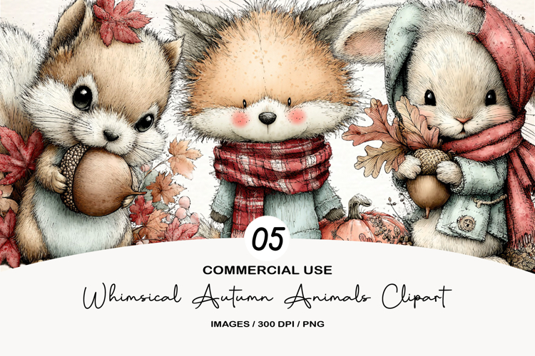Whimsical Autumn Animals Clipart