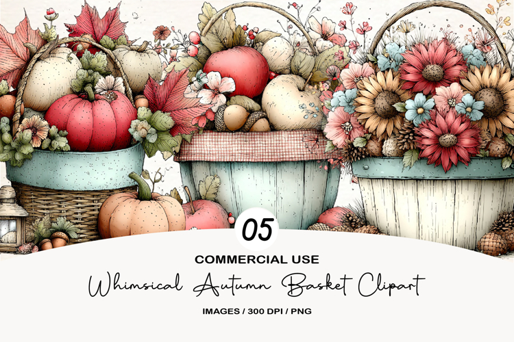 Whimsical Autumn Basket Clipart