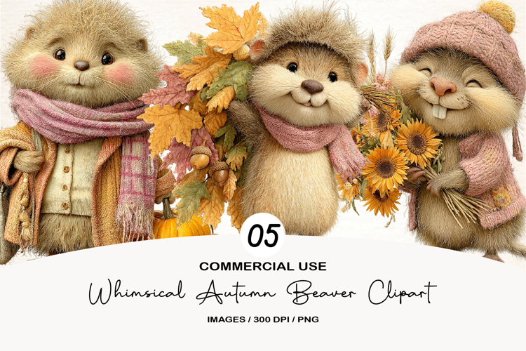 Whimsical Autumn Beaver Clipart
