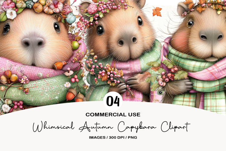 Whimsical Autumn Capybara Clipart