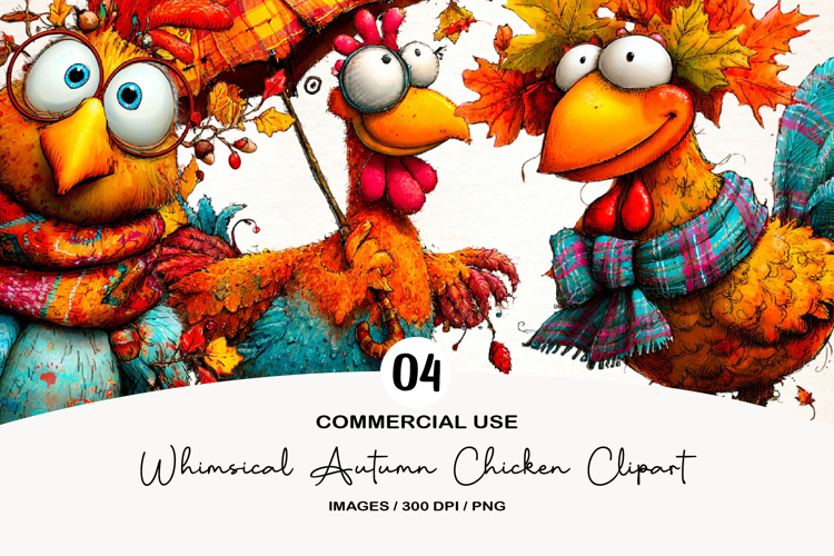 Whimsical Autumn Chicken Clipart