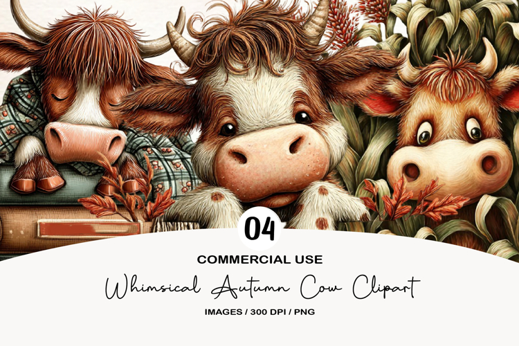 Whimsical Autumn Cow Clipart