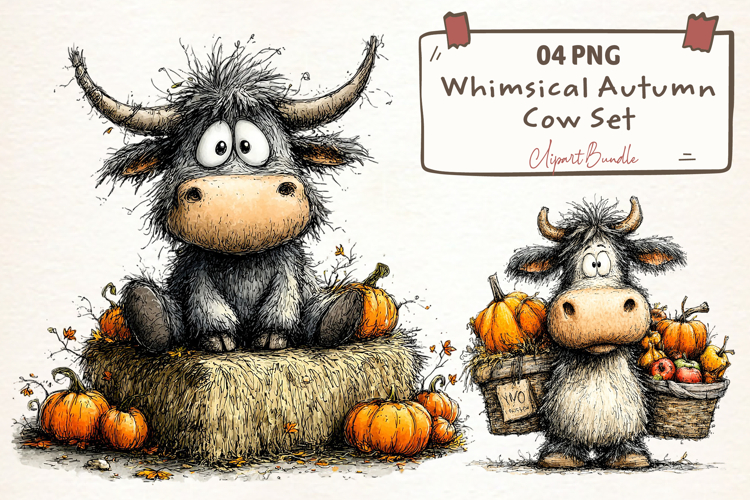 Whimsical Autumn Cow Clipart