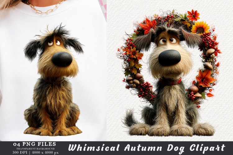 Whimsical Autumn Dog Clipart