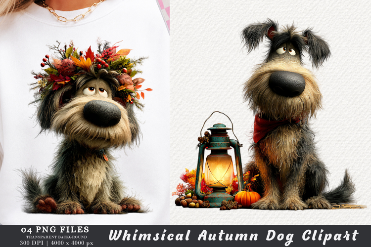 Whimsical Autumn Dog Clipart