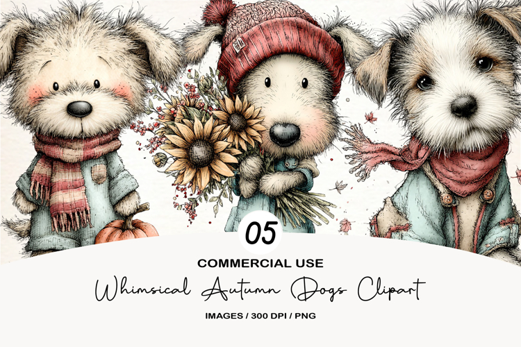 Whimsical Autumn Dogs Clipart