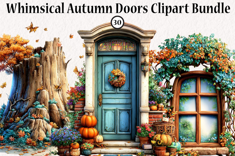 Whimsical Autumn Doors Clipart Bundle
