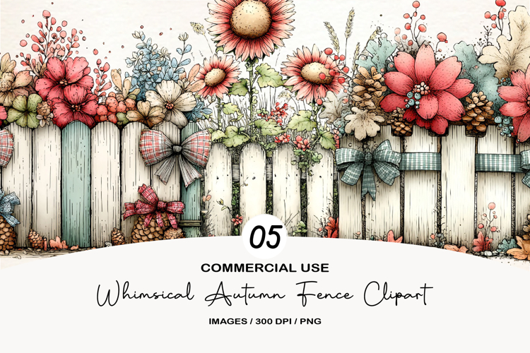 Whimsical Autumn Fence Clipart