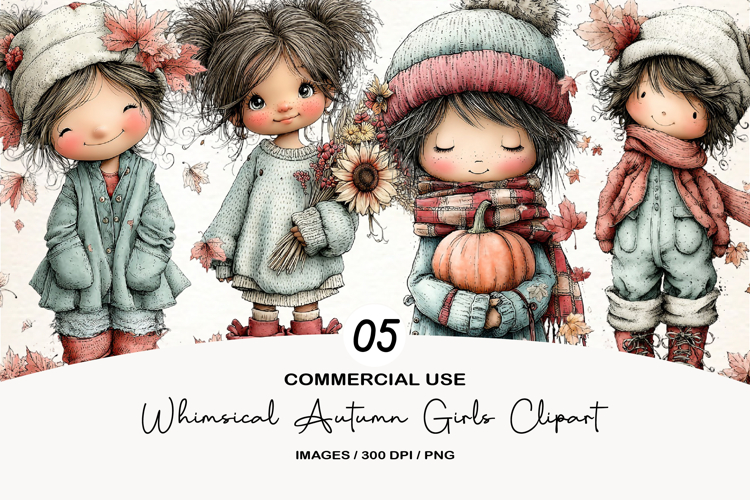 Whimsical Autumn Girls Clipart