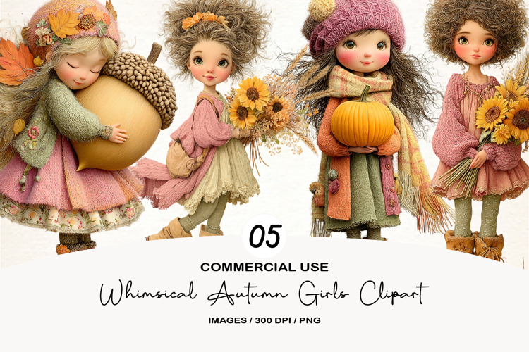 Whimsical Fall Autumn Girls Clipart