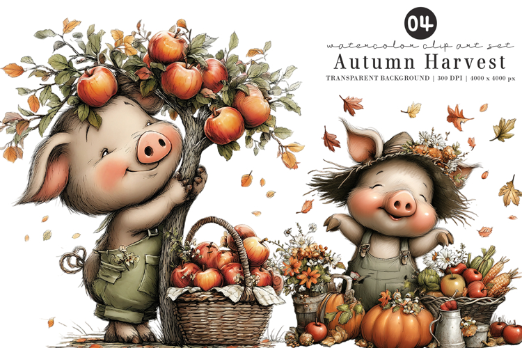 Whimsical Autumn Harvest Clipart example image 1