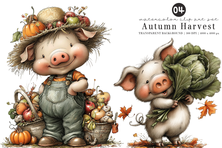 Whimsical Autumn Harvest Clipart example image 1