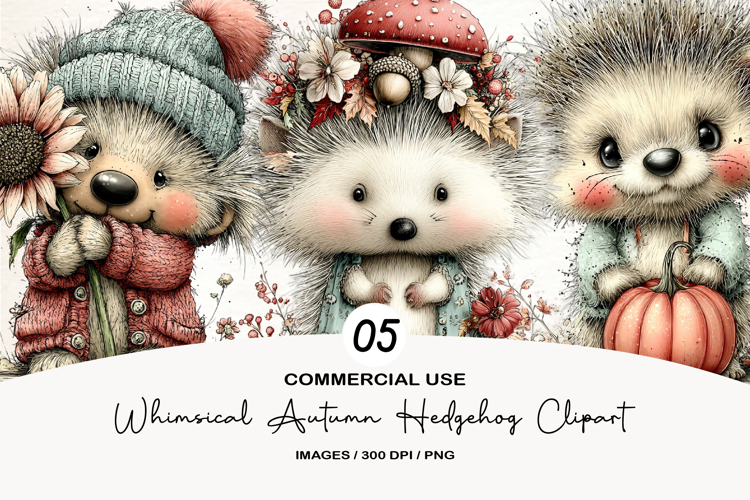 Whimsical Autumn Hedgehog Clipart