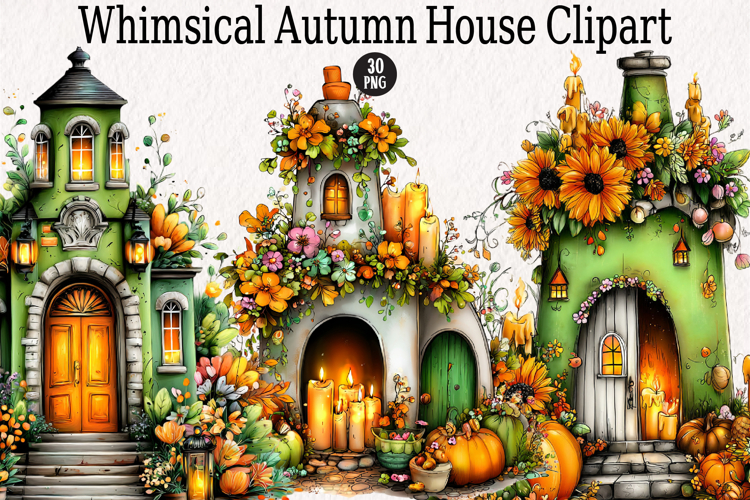 Whimsical Autumn House Clipart example image 1