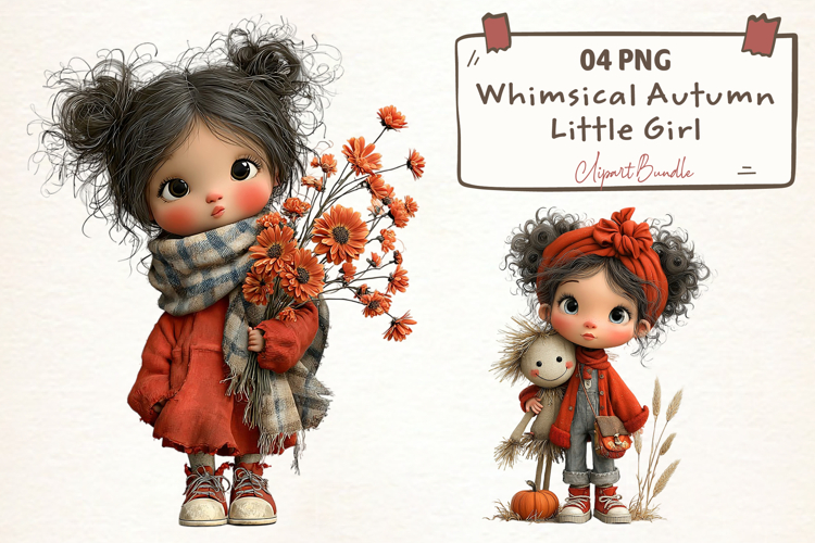Whimsical Autumn Little Girl Clipart