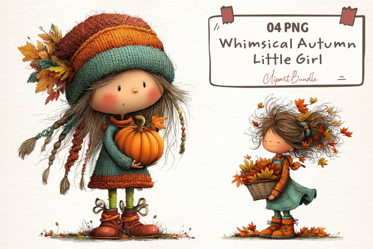 Whimsical Autumn Little Girl Clipart