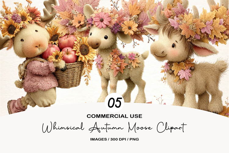 Whimsical Autumn Moose Clipart
