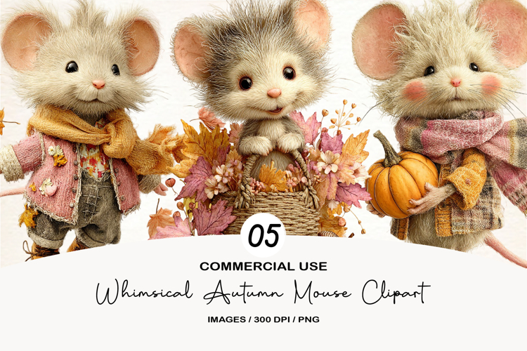 Whimsical Autumn Mouse Clipart