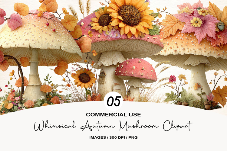 Whimsical Autumn Mushroom Clipart
