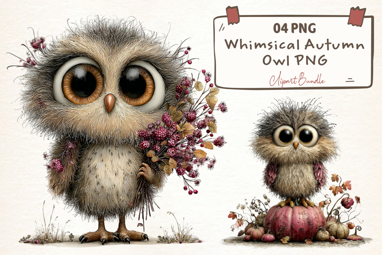 Whimsical Autumn Owl Clipart PNG