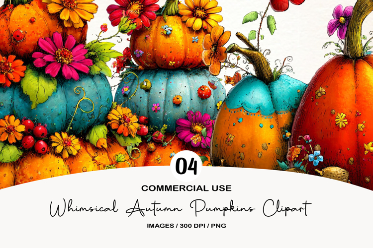 Whimsical Autumn Pumpkins Clipart