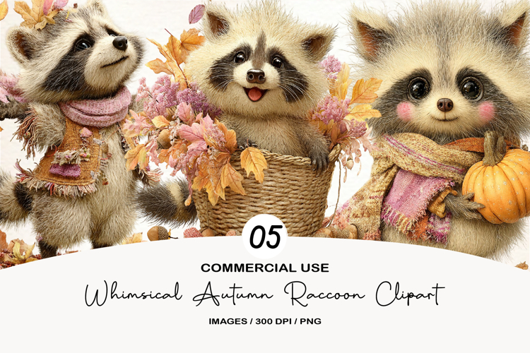 Whimsical Autumn Raccoon Clipart