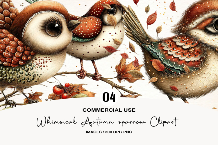 Whimsical Autumn sparrow Clipart