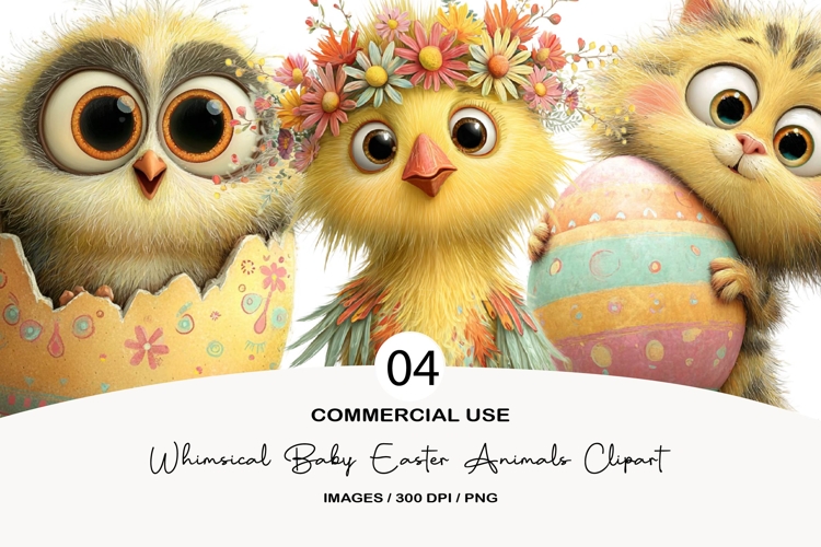 Whimsical baby easter animals clipart