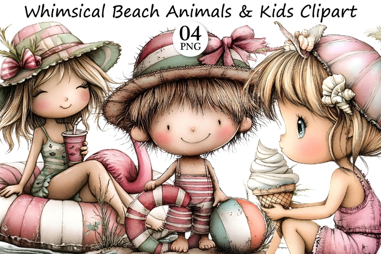 Whimsical Beach Animals & Kids Clipart