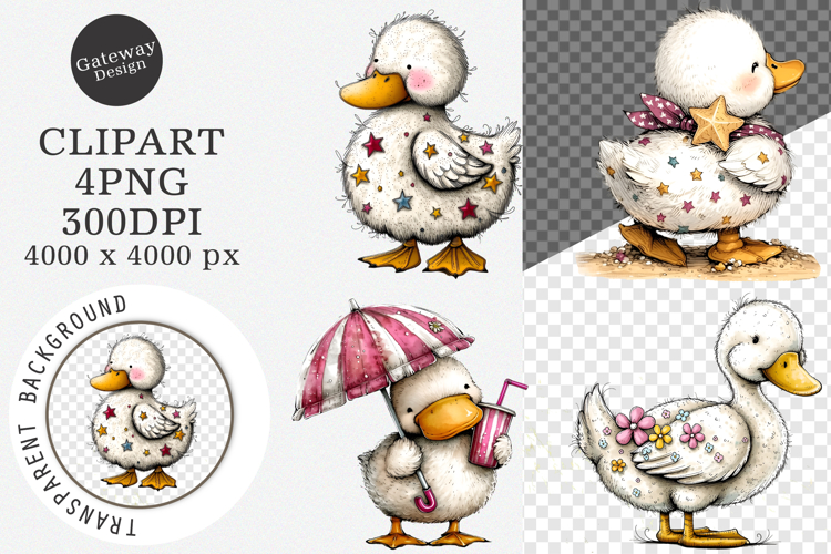 Whimsical beach duck clipart - Whimsical beach duck png