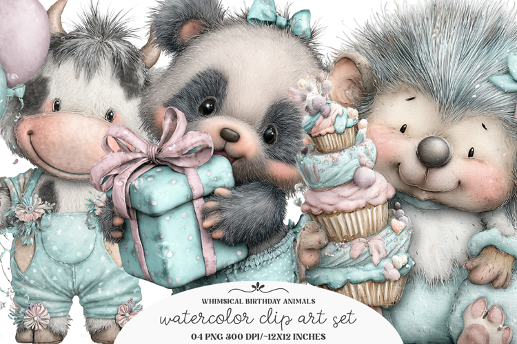 Whimsical birthday animal clipart - birthday animals Png