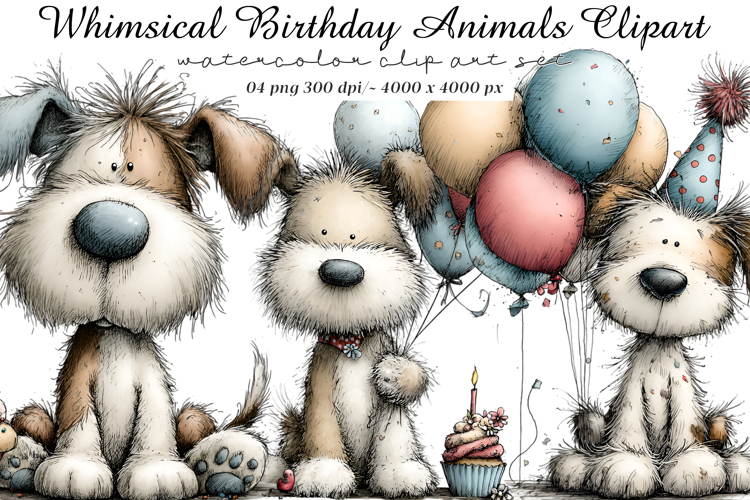Whimsical birthday animals clipart