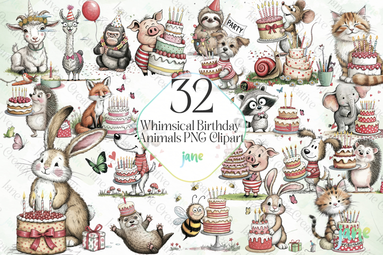 Whimsical Birthday Animals PNG Clipart