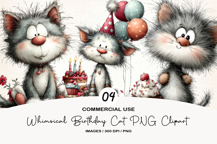 Whimsical Birthday Cat PNG Clipart