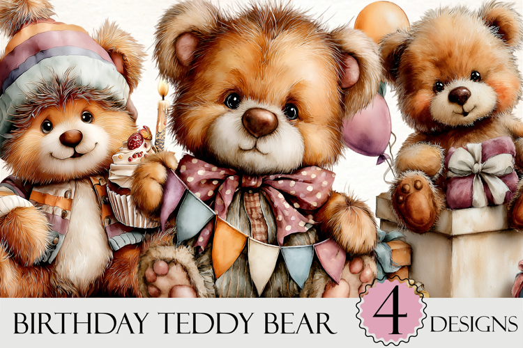 Whimsical Birthday Teddy Bear Clipart