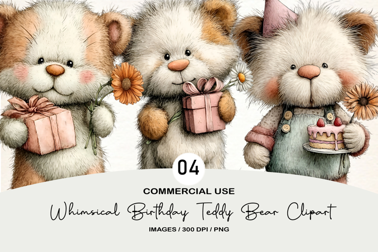 Whimsical Birthday Teddy Bear Clipart