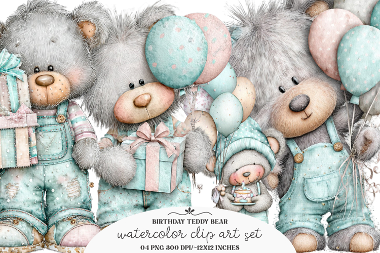 Whimsical birthday teddy bear clipart - birthday teddy bear