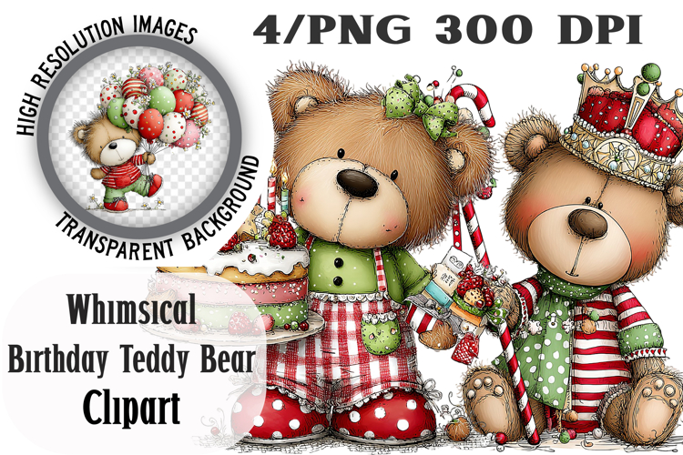 Whimsical Birthday Teddy Bear Clipart PNG
