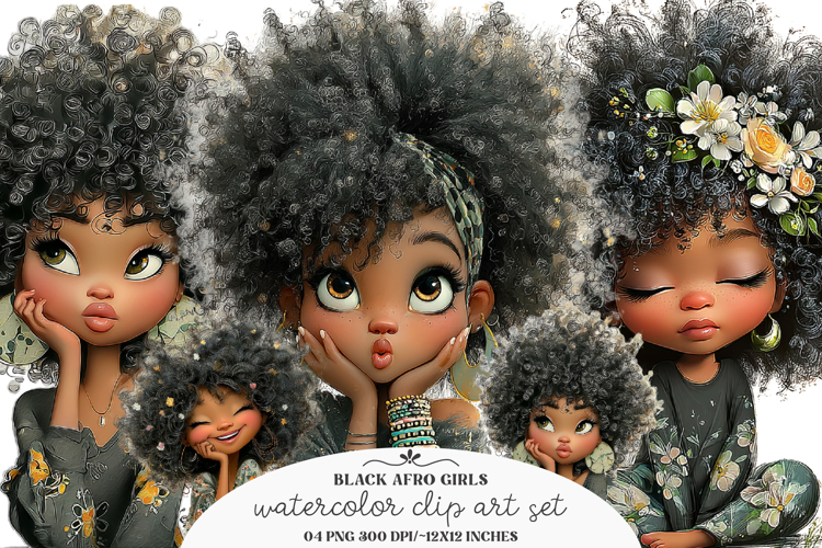 Whimsical black afro girl clipart - Black afro girl Png