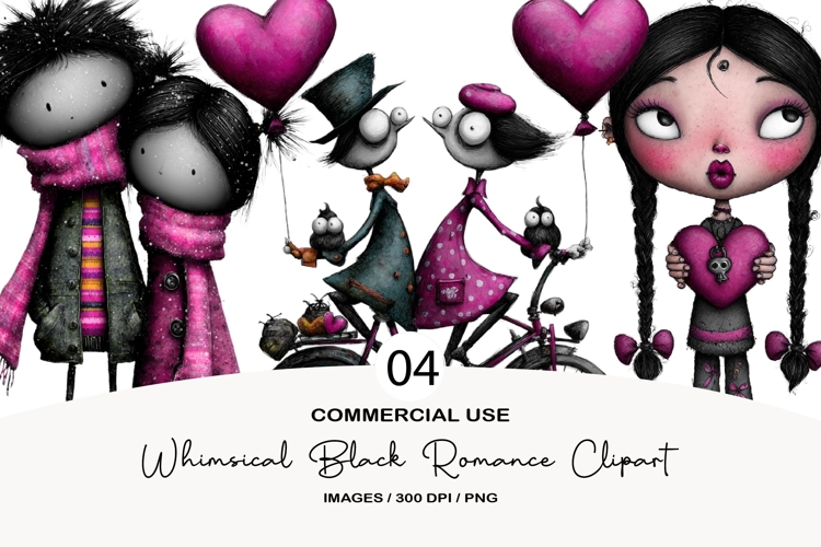 Whimsical black romance clipart