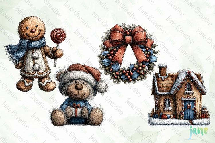 Whimsical Blue Christmas Clipart