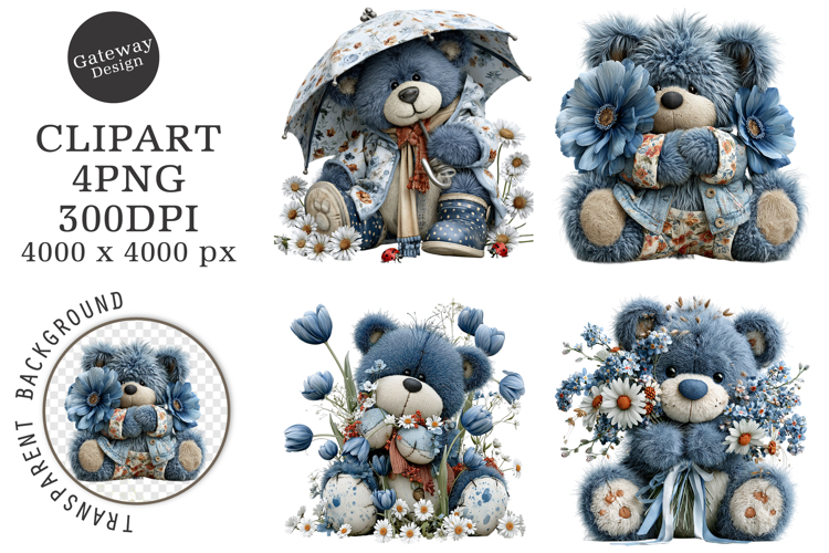 Whimsical Blue Teddy Bear Clipart