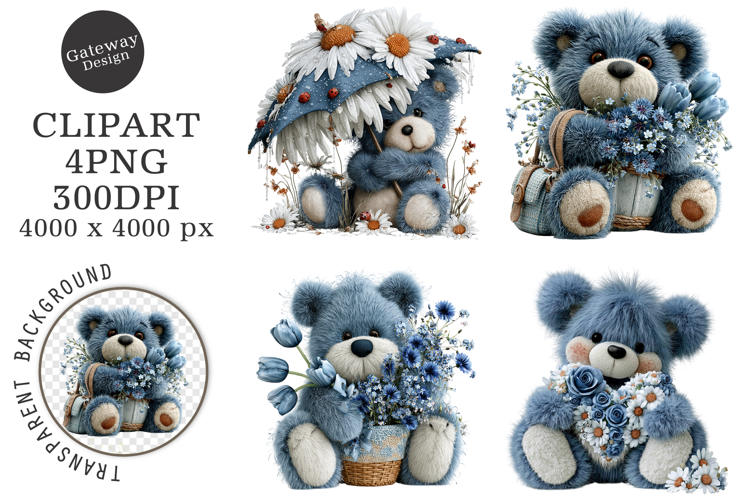 Whimsical Blue Teddy Bear Clipart
