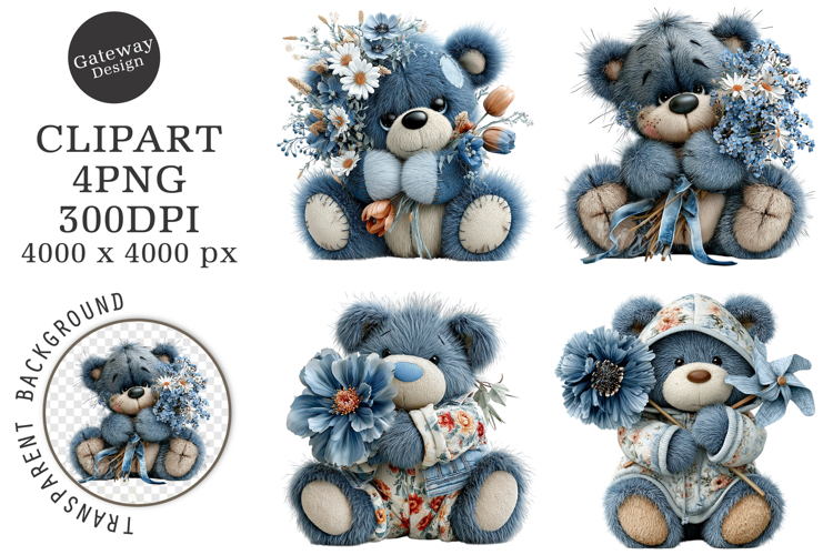 Whimsical Blue Teddy Bear Clipart