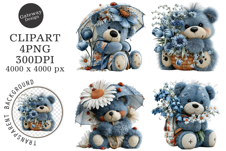 Whimsical Blue Teddy Bear Clipart