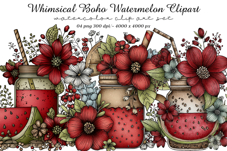 Whimsical Boho Watermelon Clipart