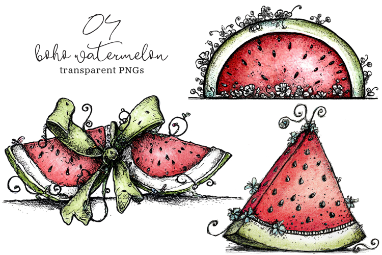 Whimsical Boho Watermelon Clipart