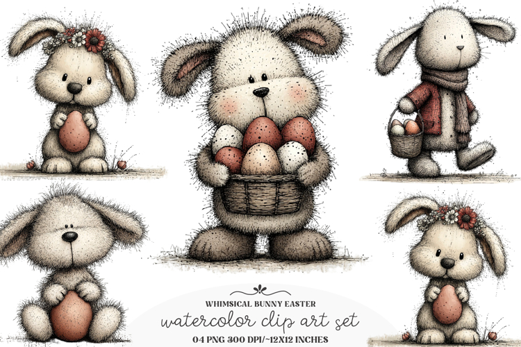 Whimsical bunny easter clipart - Whimsical bunny easter Png
