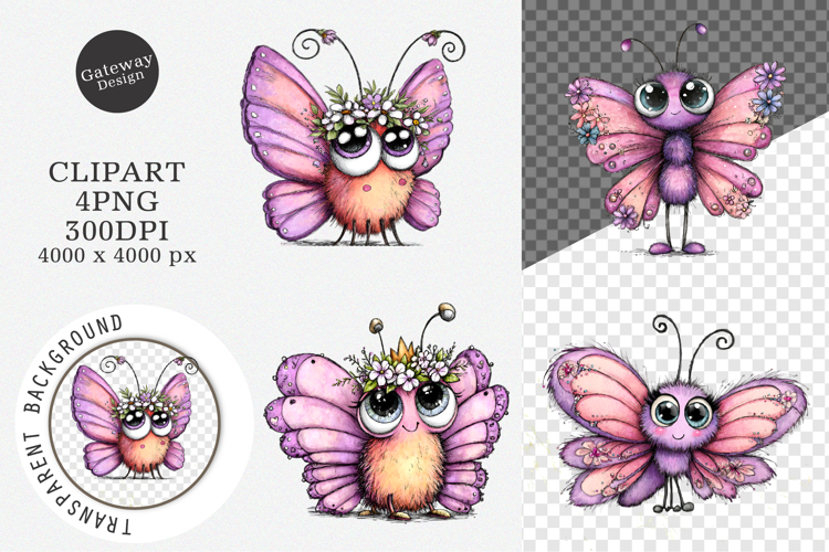 Whimsical Butterfly Flower Clipart